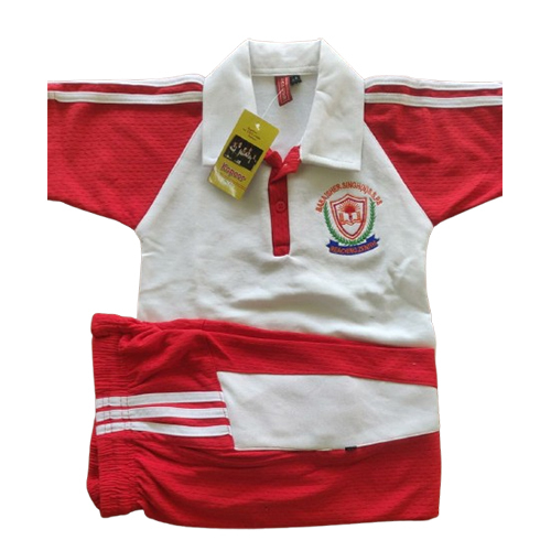 School Sports T-Shirt And Lower Set - Color: Red & White