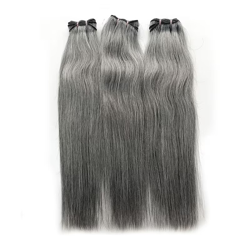 Grey Human Hair Extensions Straight - Salt and Pepper Remy Hair Bundles.