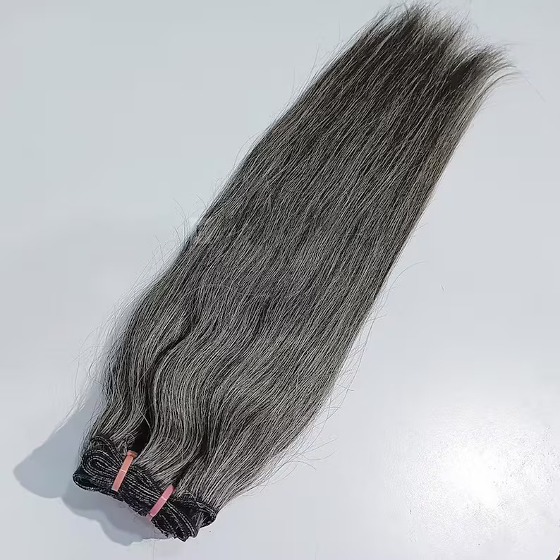 Grey Human Hair Extensions Straight - Salt and Pepper Remy Hair Bundles.