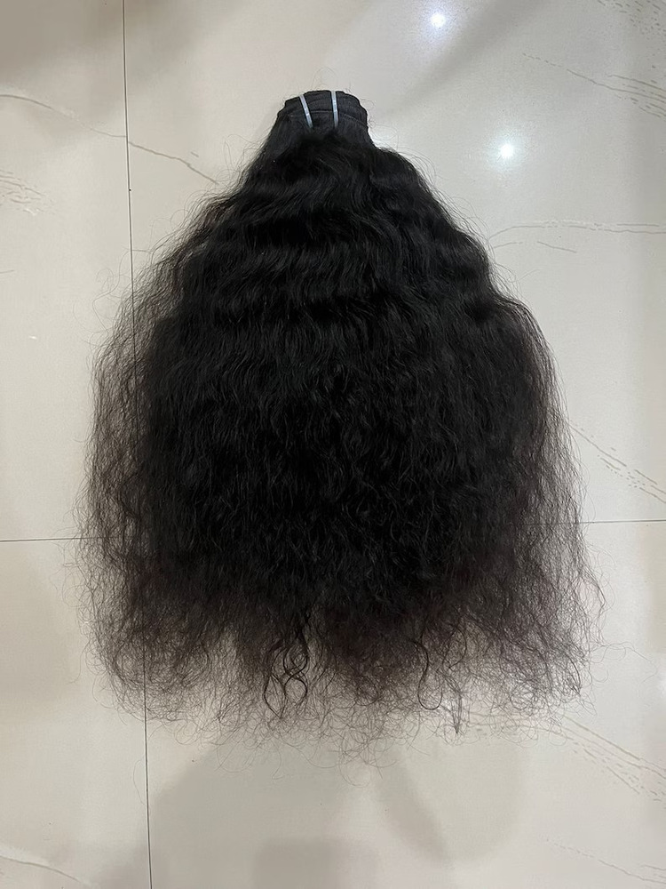 Raw Indian Curly Human Hair Wefts Hair Bundles  Temple Remy Weft Hair Extension