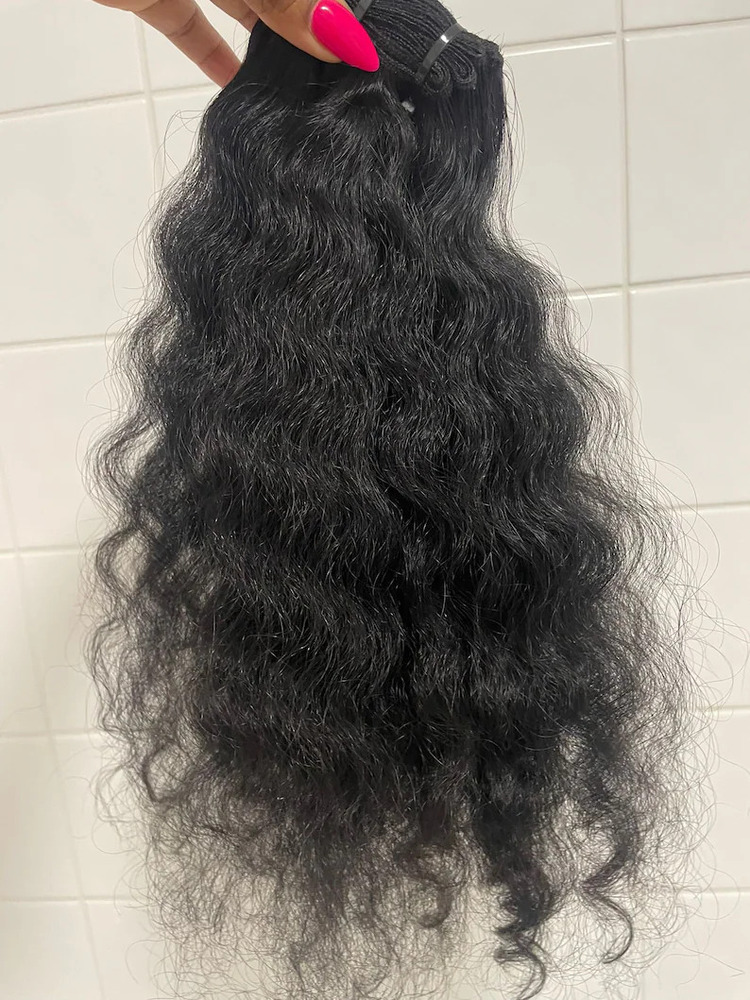 Raw Indian Curly Human Hair Wefts Hair Bundles  Temple Remy Weft Hair Extension