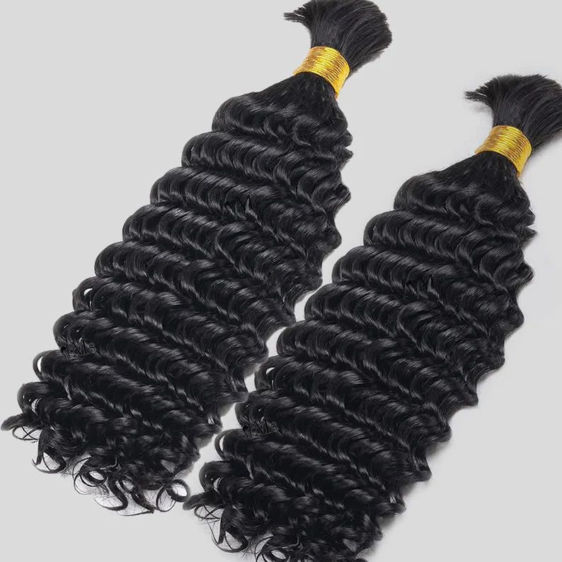 Deep Wave Curly Bulk Human Hair Indian Hair For Weaving 20in Braiding Extensions