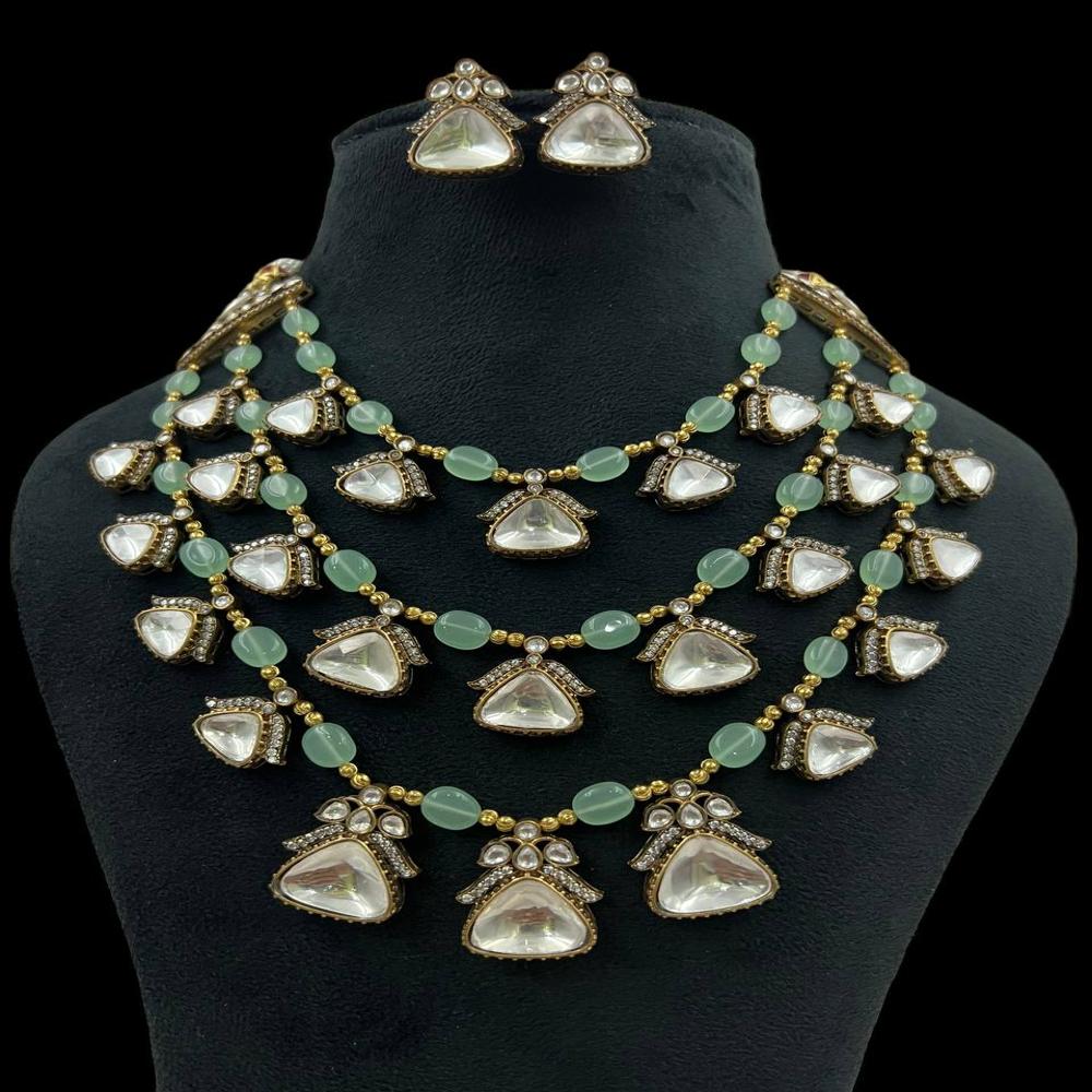 Victorian Beaded Necklace With Triangular Motif - Color: Polish
