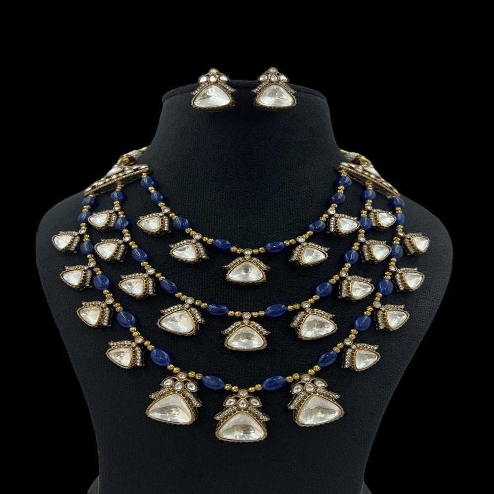 Victorian Beaded Necklace With Triangular Motif - Color: Polish