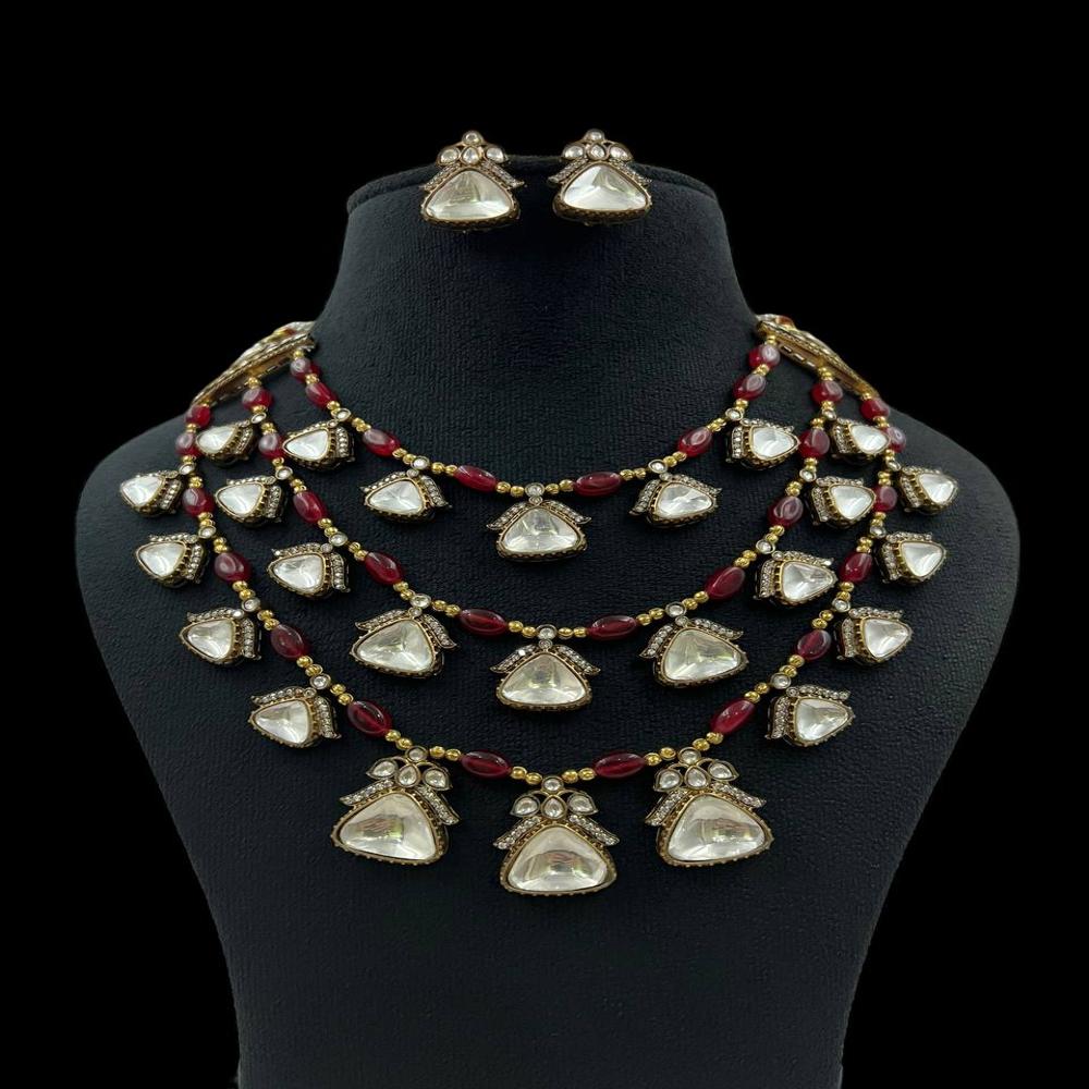 Victorian Beaded Necklace With Triangular Motif - Color: Polish
