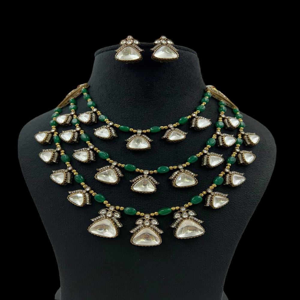 Victorian Beaded Necklace With Triangular Motif - Color: Polish