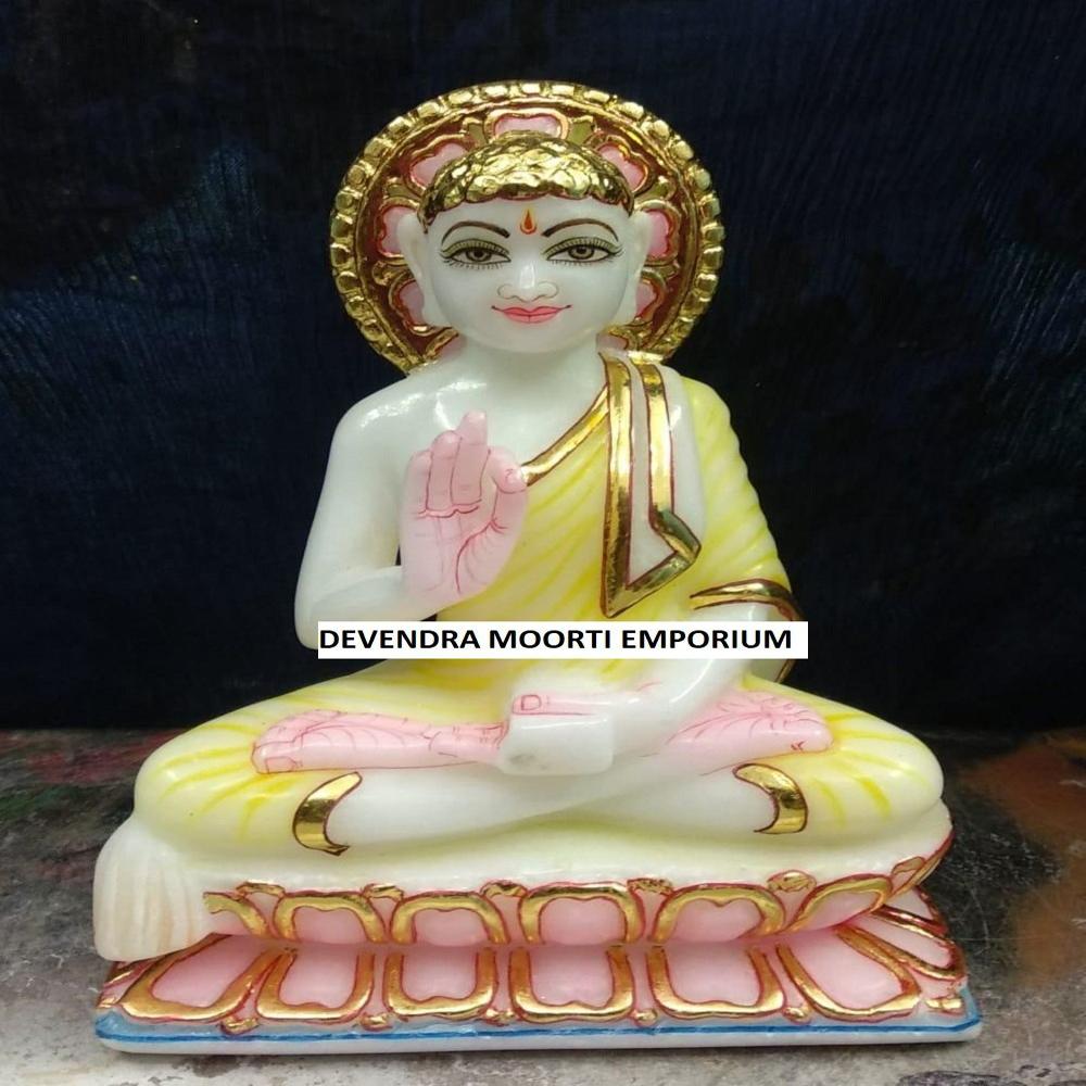 Exquisite White Marble Gautam Swami Jain Statue - Finishing: Painting