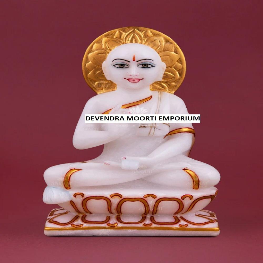 White Makrana Marble Gautam Swami Statue - Feature: Easy To Clean