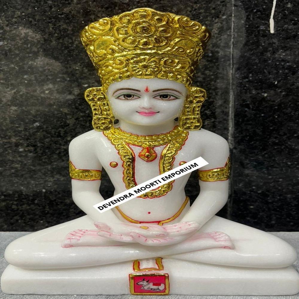 White Makrana Marble Golden Crown Coated Jain Statue - Feature: Easy To Clean