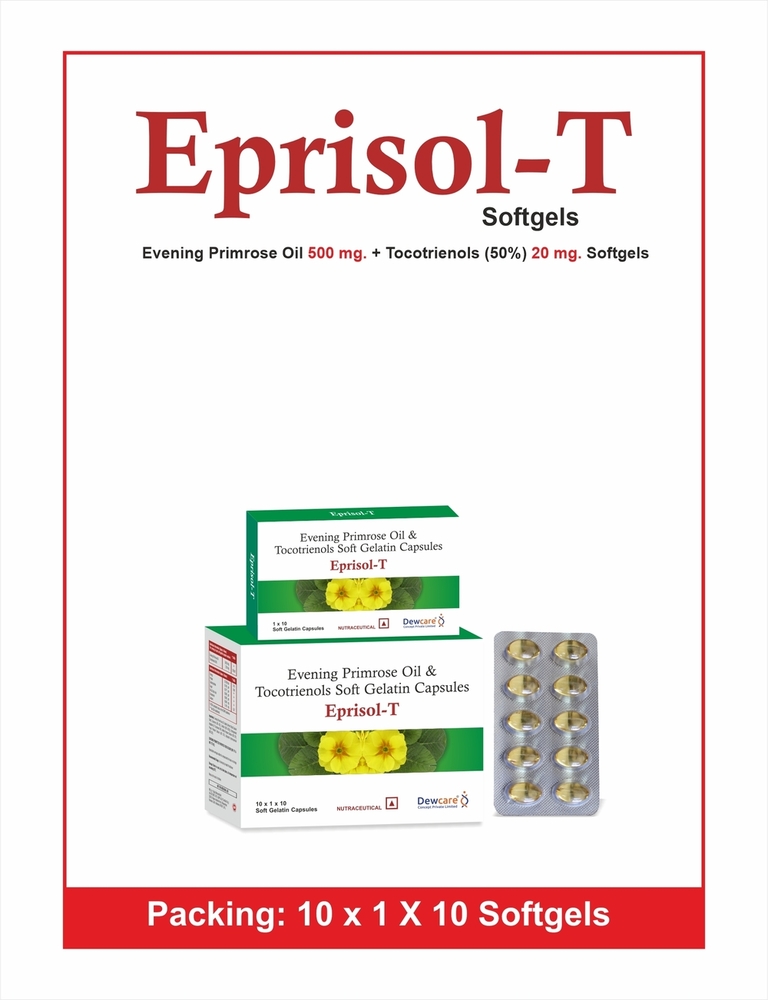 EPRISOL-T Softgels - Evening Primrose Oil + Tocotrienols Blend | Rich in Omega Fatty Acids, Supports Skin Health and Hormonal Balance