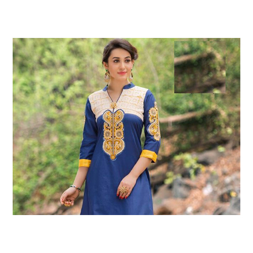 Ladies Denim Embroidered Straight Fit Kurta