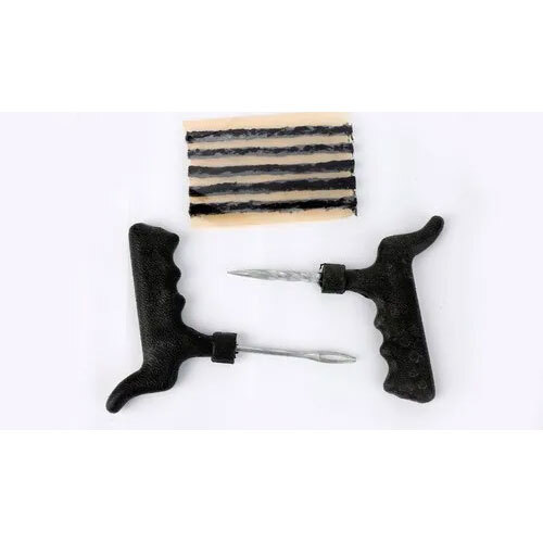 Tubeless Tyre Puncture Plug Repair Kit Includes a T-Handle Insertion Tool, a T-Handle Spiral Probe Tool, and Multiple Repair Strips