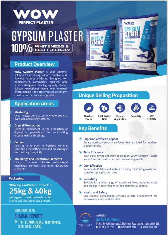 Gypsum Plaster Powder - Cement Type: Common Cement