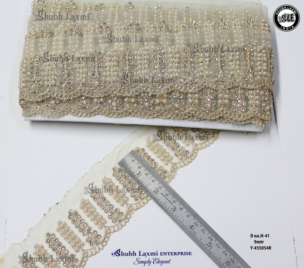 Designer golden  moti with stone lace
