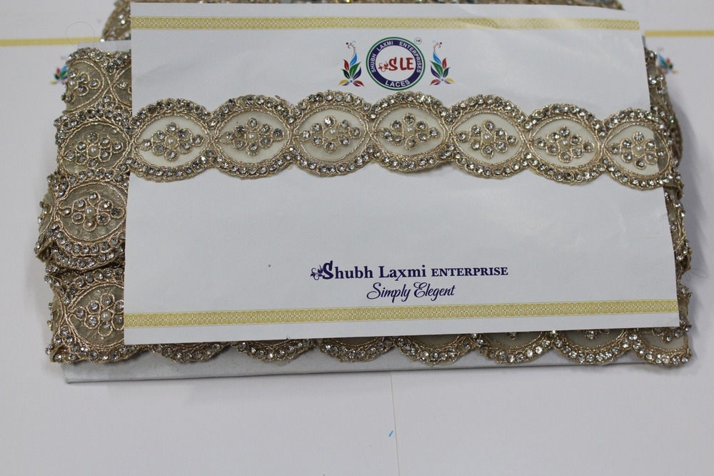 Golden Stone Work Lace - Design: Handwork