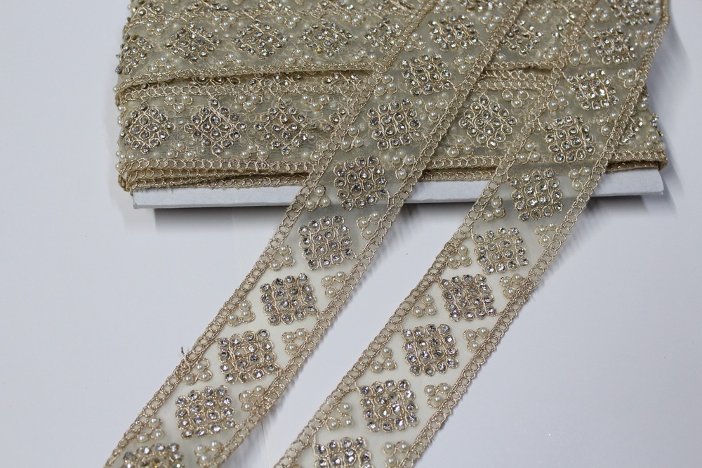 golden embroidery stone lace