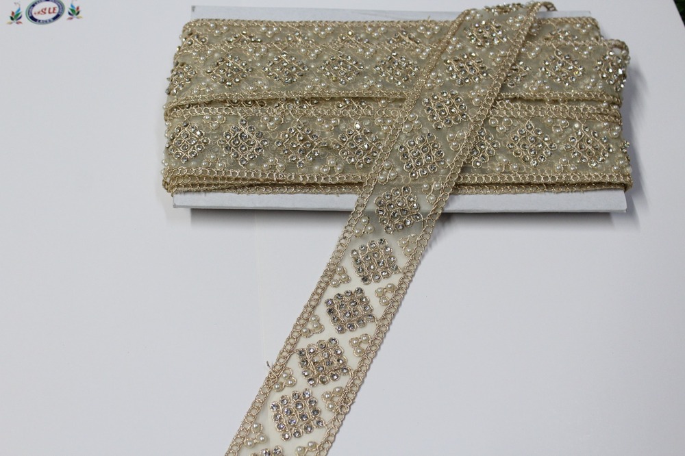 golden embroidery stone lace
