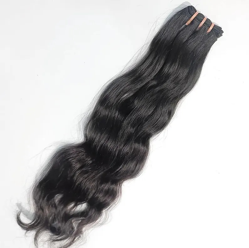 Virgin Indian Natural Black Hair Bundles Wavy and Long Lasting Human Hair Extensions Made With 100% Raw Hair For Women & Girls.