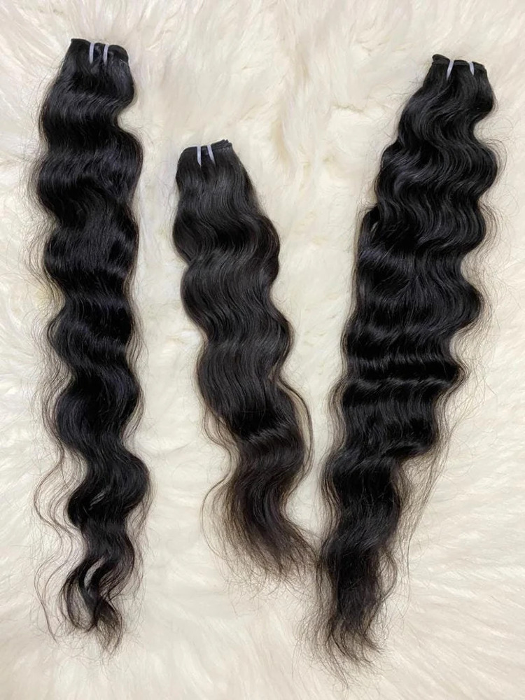 Indian Temple Human Hair Three Bundles  Remy Unprocessed Wavy Texture  Weft Hair Bundles