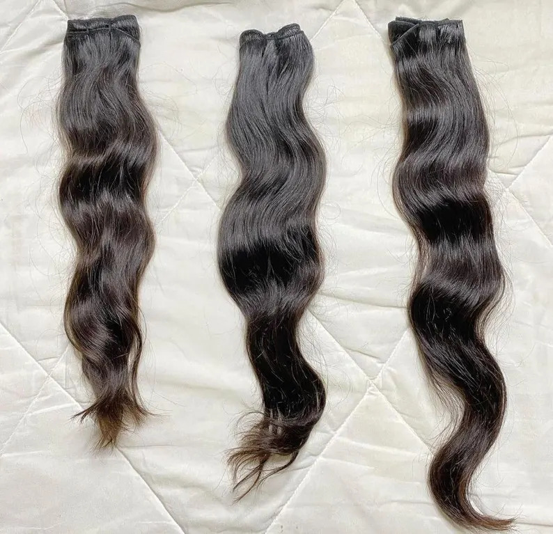 Indian Temple Human Hair Three Bundles  Remy Unprocessed Wavy Texture  Weft Hair Bundles