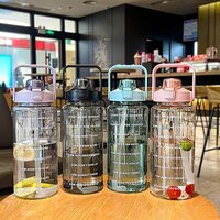 Plastic Water Bottle With Motivational Time Marker - 2000ml Bpa-free Food-grade Plastic | Leakproof Locking Lid, Easy-to-drink Straw, Ideal For On-the-go Hydration