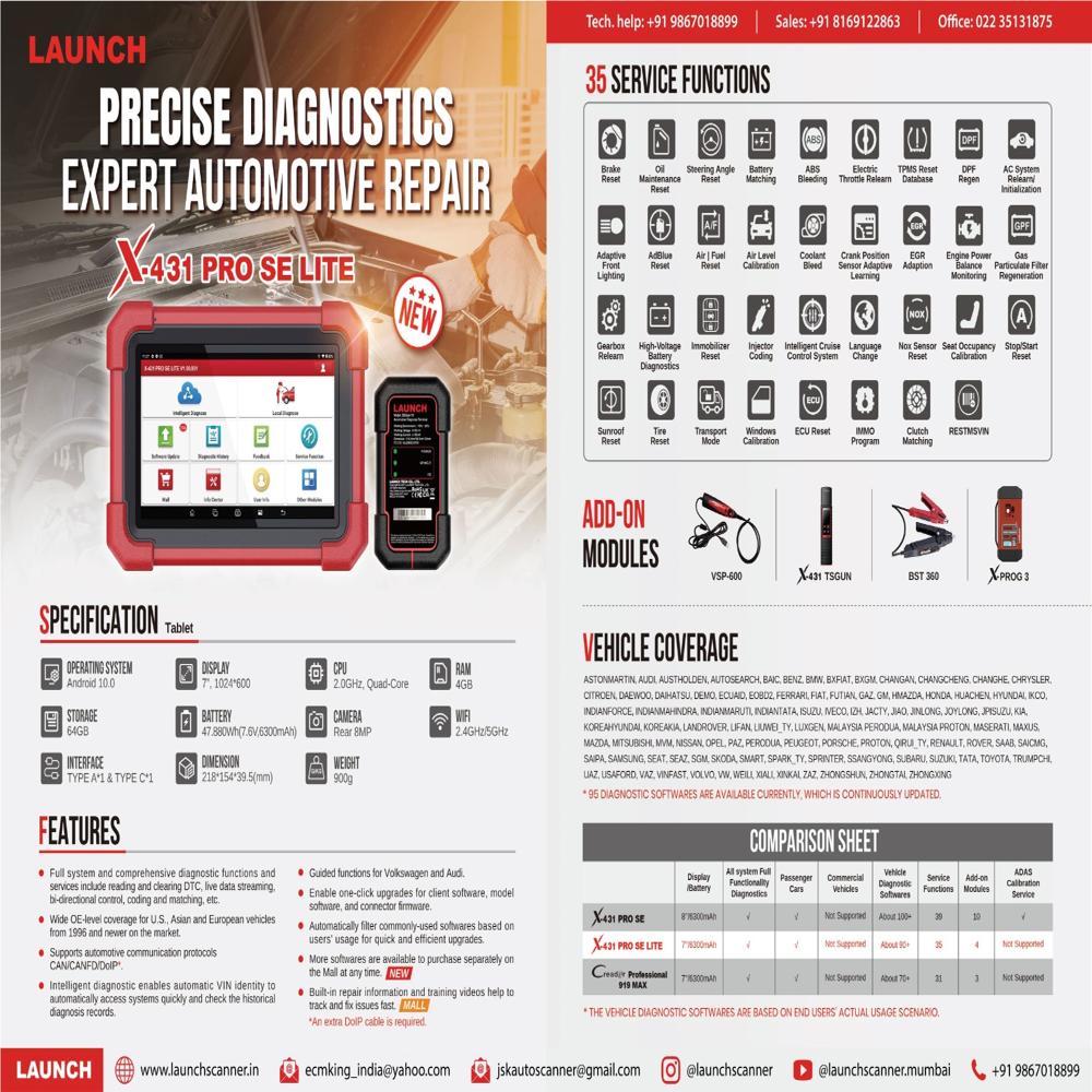 X431 Pro Se Lite Launch Car Scanner - Application: Automotive
