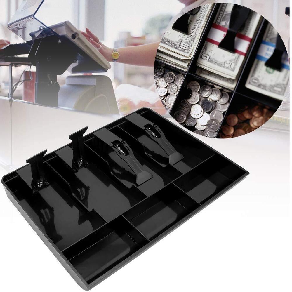 Abs Plastic Cash Drawer, 4 Cash And 3 Coin Organizer For Supermarket, 32.2 X 3.5 X 24.5 Cm, Black - Feature: Good Quality
