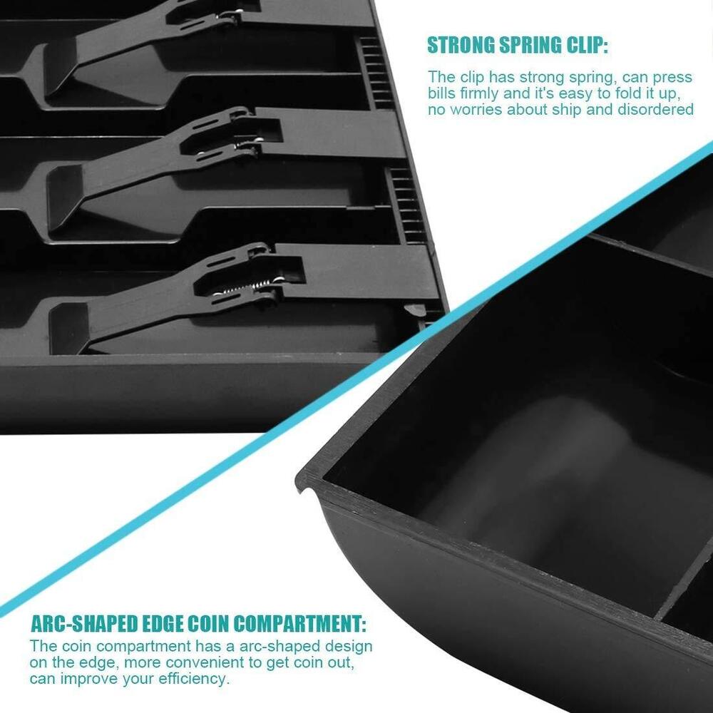 Abs Plastic Cash Drawer, 4 Cash And 3 Coin Organizer For Supermarket, 32.2 X 3.5 X 24.5 Cm, Black - Feature: Good Quality