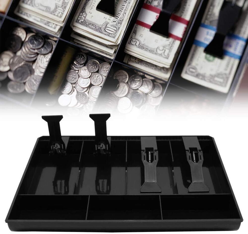 Abs Plastic Cash Drawer, 4 Cash And 3 Coin Organizer For Supermarket, 32.2 X 3.5 X 24.5 Cm, Black - Feature: Good Quality