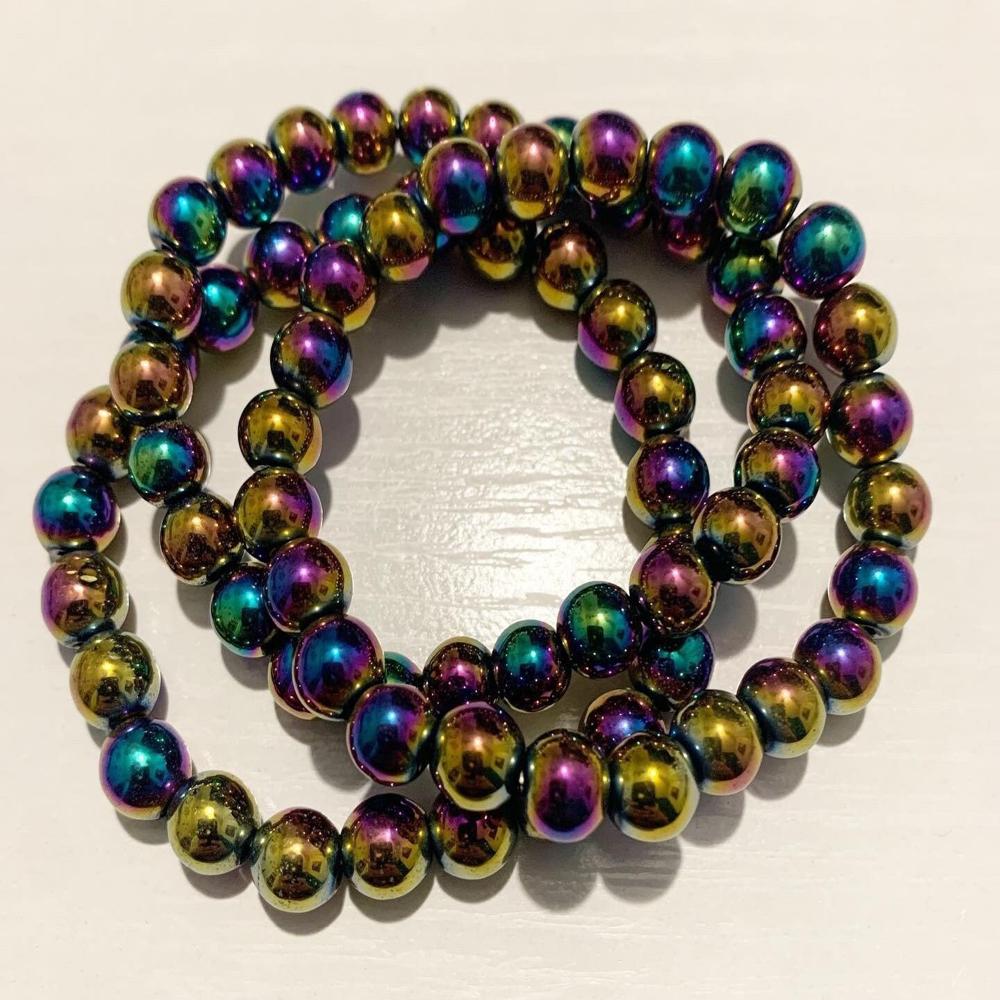 Hematite Aura Rainbow Crystal Beads - Shape: Round