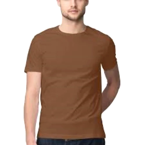 Mens Brown Round Plain T Shirt