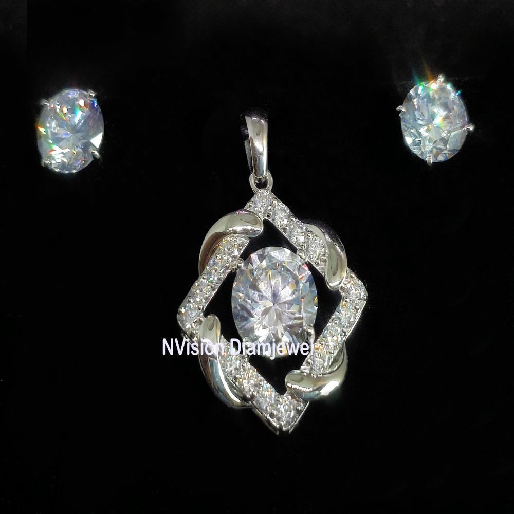 14kt White Gold Big Size Lab Grown Solitaire Pendant With Earrings - Diamond Carat: 18.37 Carat