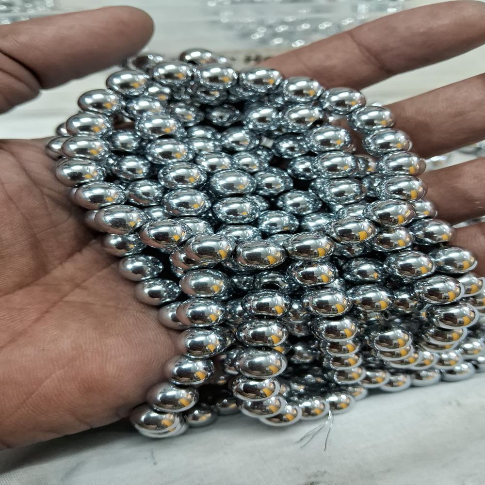 Hematite Silver Crystal Beads - Shape: Round