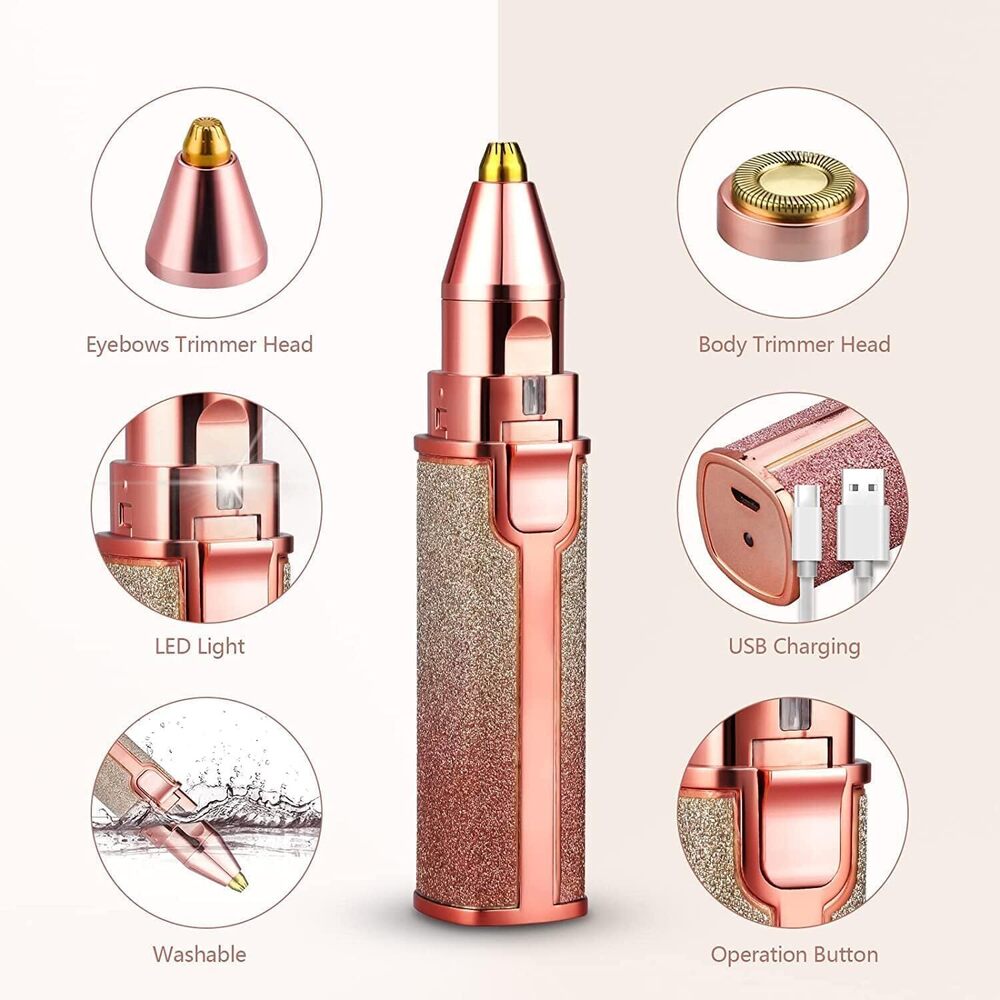 Flawless Trimmer Rainbow - Hypoallergenic, Portable Design | Includes Facial & Eyebrow Heads, Removes Hair Painlessly From All Body Parts