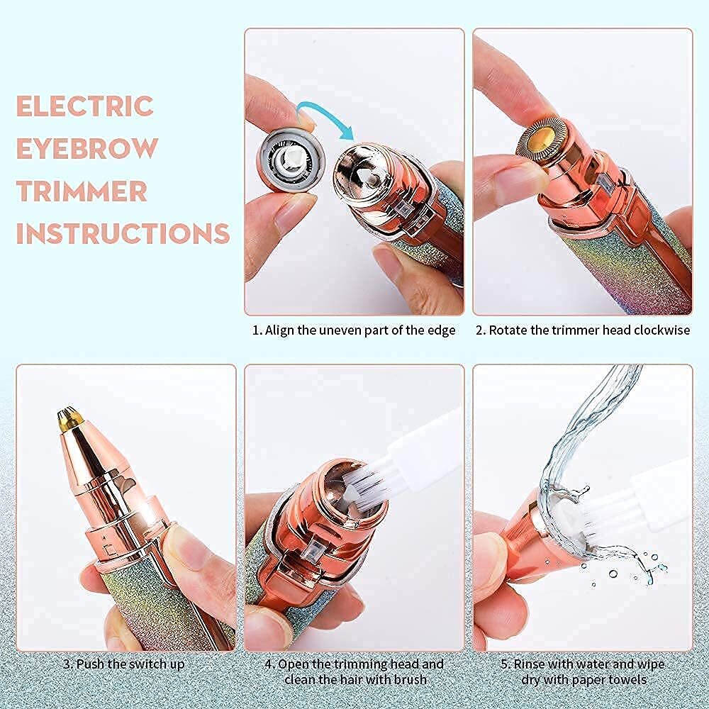 Flawless Trimmer Rainbow - Hypoallergenic, Portable Design | Includes Facial & Eyebrow Heads, Removes Hair Painlessly From All Body Parts