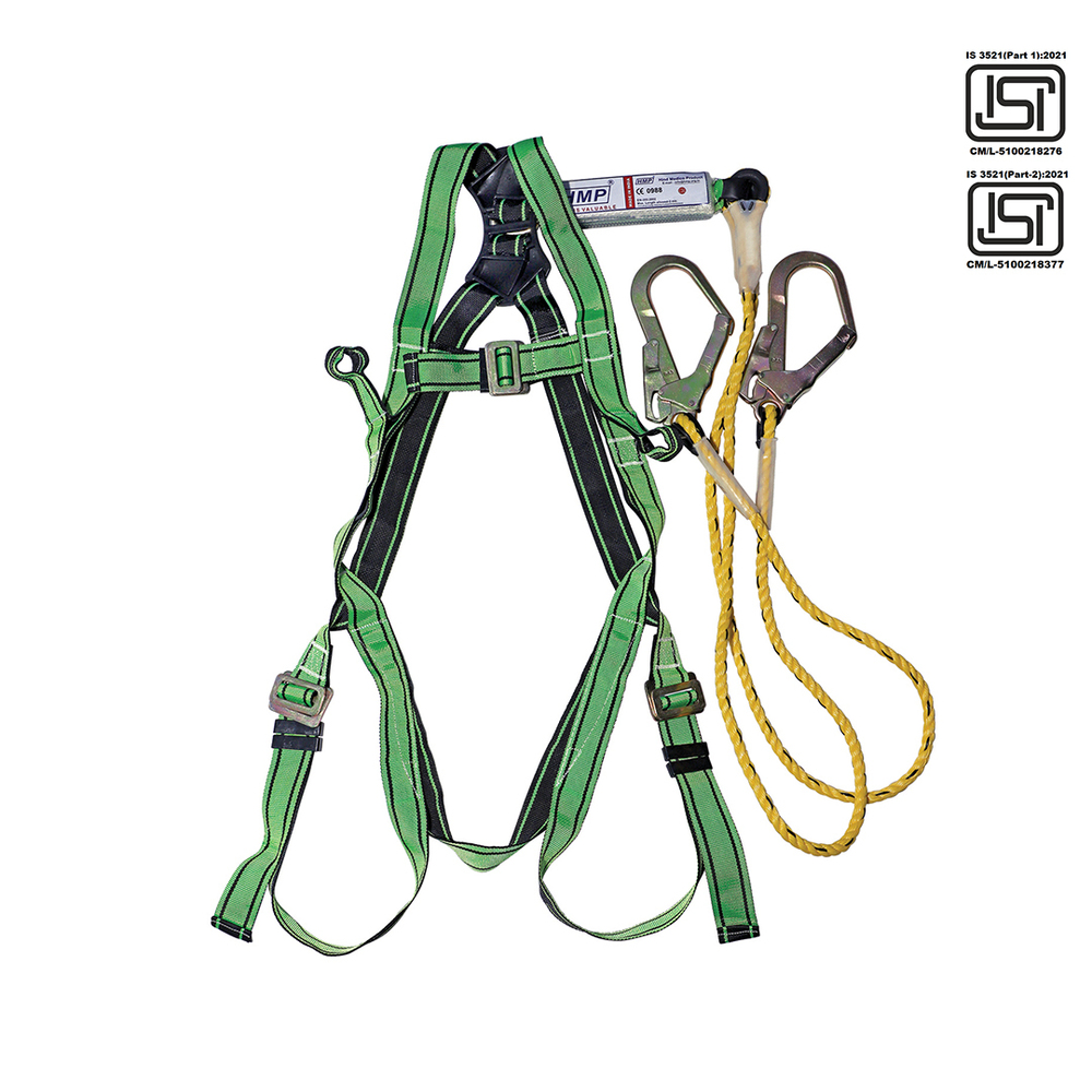 Leo Full Body Harness & Lanyards - Color: Green And Yellow