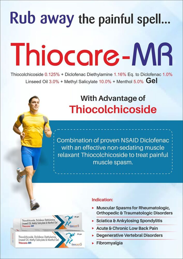 THIOCARE-MR GEL - Thiocolchicoside + Diclofenac + Linseed Oil + Methyl Salicylate + Menthol Gel | Pain Relief, Muscle Relaxation, Anti-Inflammatory Properties