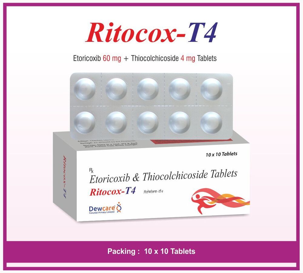 RITOCOX-T4 TABLETS - Etoricoxib + Thiocolchicoside | Pain Relief, Anti-Inflammatory, Muscle Relaxant Formula for Effective Management