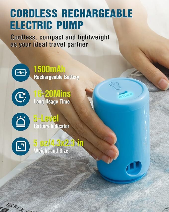 Vacuum Storage Bags for Travel, 8 Pack (4S+4XS) Vacuum Seal Bags with Wireless Rechargeable Electric Pump