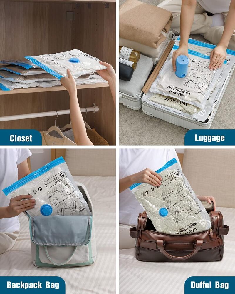 Vacuum Storage Bags for Travel, 8 Pack (4S+4XS) Vacuum Seal Bags with Wireless Rechargeable Electric Pump