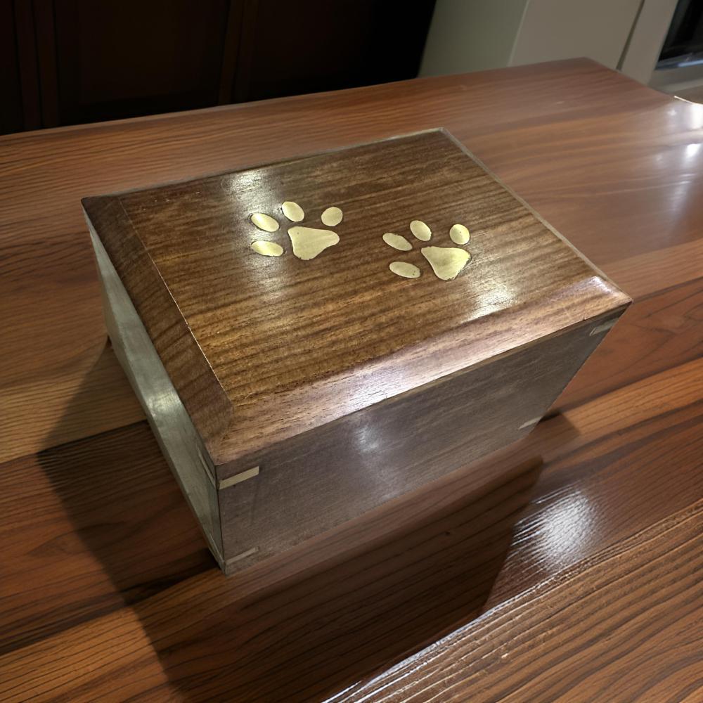 Carved Wooden Pet Urn - Shesham Wood 7x5x3 Inches Engraved Design | Polished Finish Termite & Borer Proof Designer Elegance