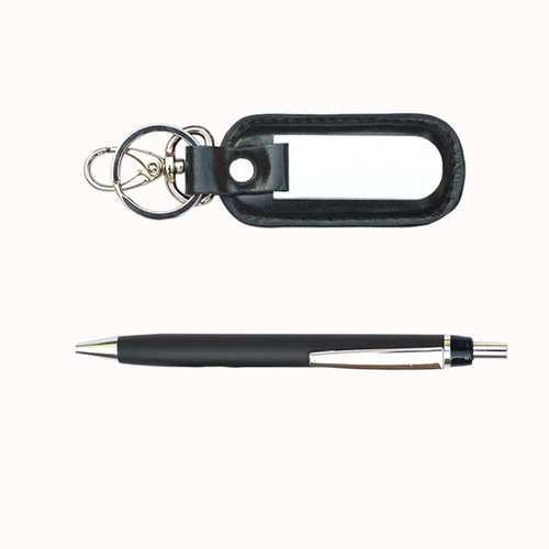 2-In-1 Gift Combo Of Key Ring And Pen - Leather & Metal , Black Color with Smooth Finish | Elegant Corporate Gift for Any Occasion