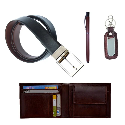 4-In-1 Combo Of Wallet, Reversible Belt, Key Ring And Metal Roller Pen - Application: For Corporate Gifts