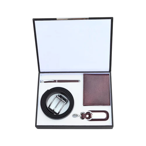 4-In-1 Combo Of Wallet, Reversible Belt, Key Ring And Metal Roller Pen