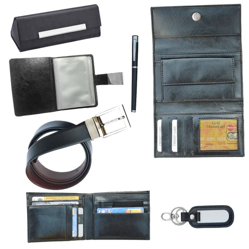 6-In-1 Combo Of Spectacle Case, Wallet, Card Holder, Key Ring And Metal Roller Pen