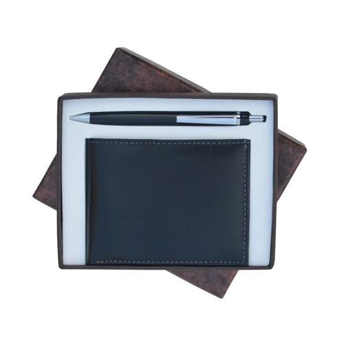 2 In 1 Genuine Leather Gift Set - Color: Brown