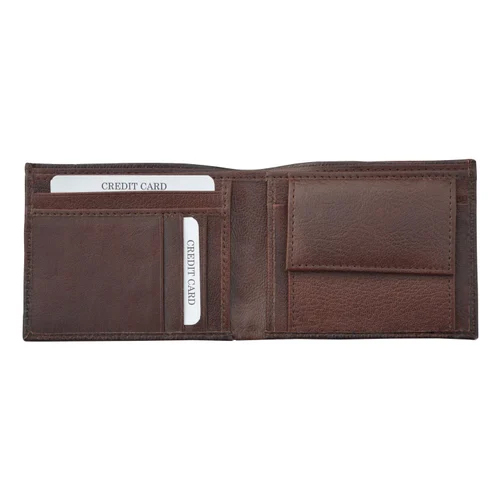 Mens Bifold Wallet With 5 Card Slots And A Coin Pocket - Color: Brown