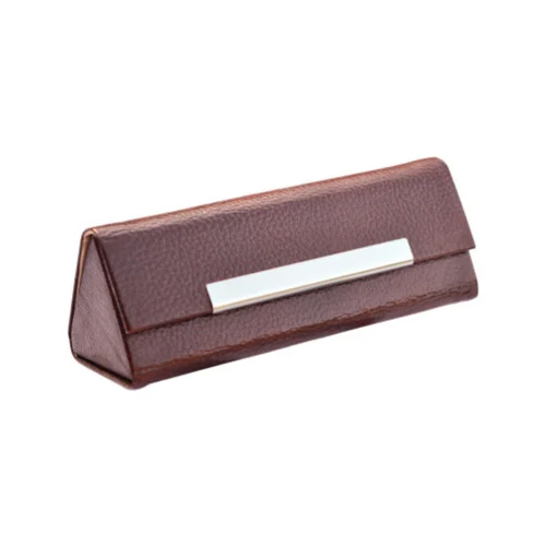 Brown Genuine Leather Foldable Spectacle Case - Design: Plain