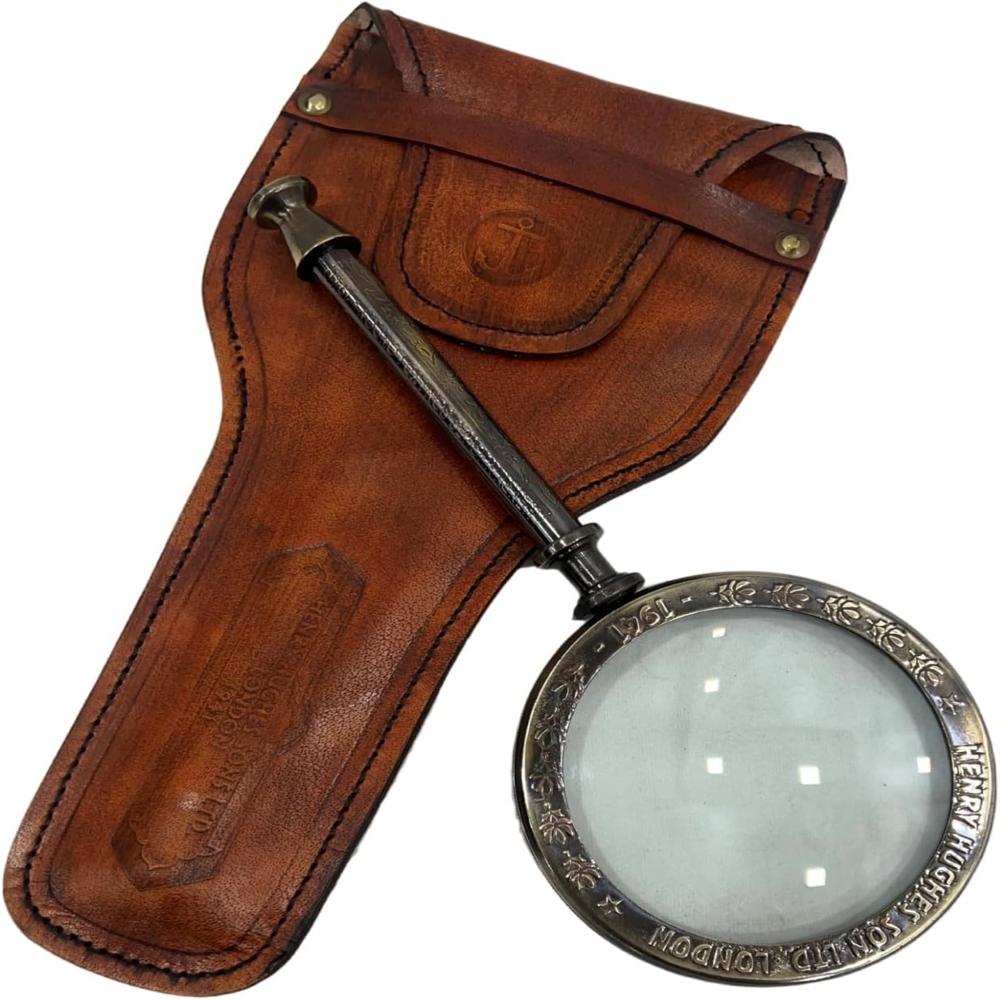 Magnifying Glass With Leather Storage Case, Handmade Magnifying Lance, Vintage Look, Antique Style - Features: Good Quality