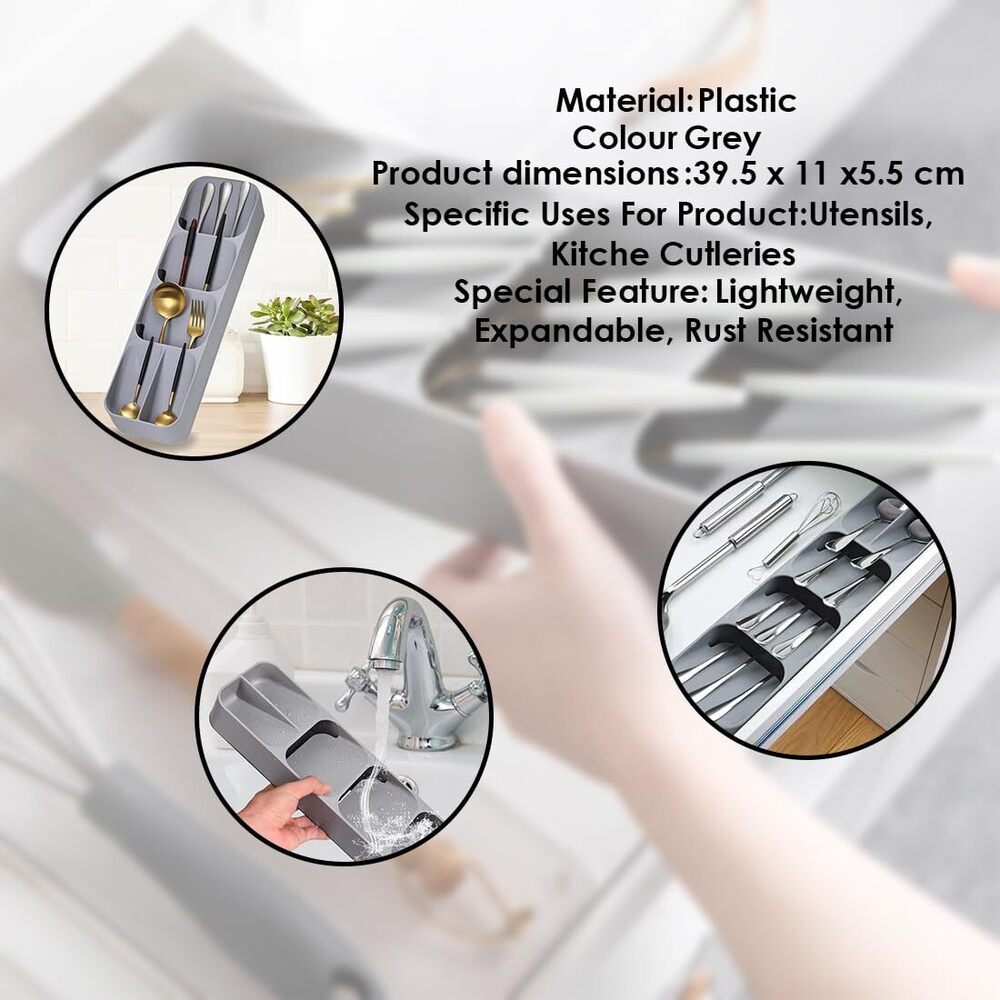 Cutlery Tray Tableware Organizer Kitchen Drawer Tray Knife Spoon Storage Box Non-slip Base - Feature: Good Quality